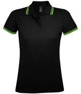 SOL'S Ladies Pasadena Tipped Cotton Piqué Polo Shirt | Black/Lime Green thumbnail 1