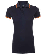 SOL'S Ladies Pasadena Tipped Cotton Piqué Polo Shirt | French Navy/Neon Orange thumbnail 1