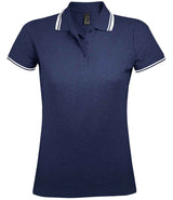 SOL'S Ladies Pasadena Tipped Cotton Piqué Polo Shirt | French Navy/White thumbnail 3