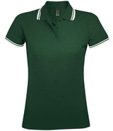 SOL'S Ladies Pasadena Tipped Cotton Piqué Polo Shirt | Forest Green/White thumbnail 1