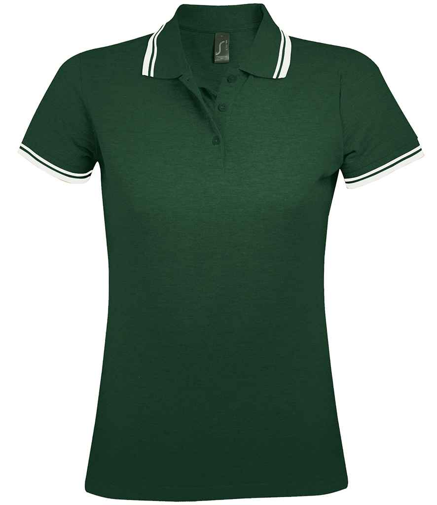 SOL'S Ladies Pasadena Tipped Cotton Piqué Polo Shirt | Forest Green/White