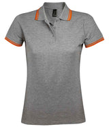 SOL'S Ladies Pasadena Tipped Cotton Piqué Polo Shirt | Grey Marl/Orange thumbnail 1
