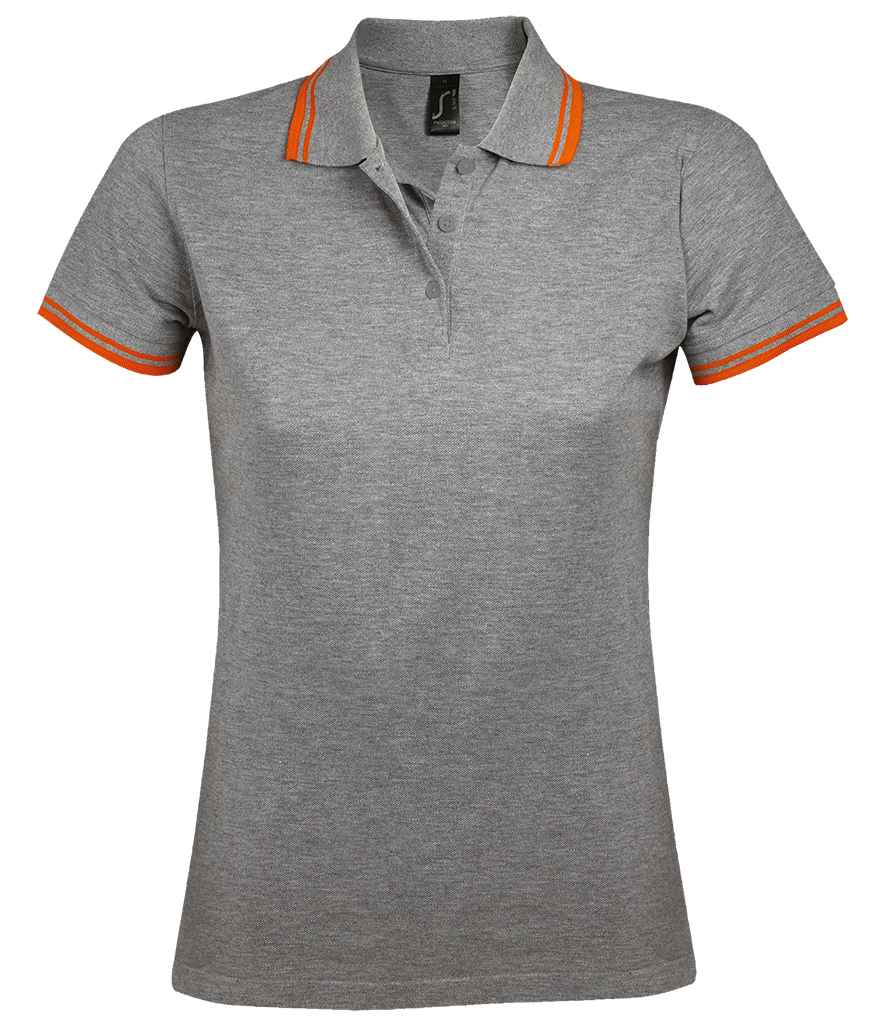 SOL'S Ladies Pasadena Tipped Cotton Piqué Polo Shirt | Grey Marl/Orange