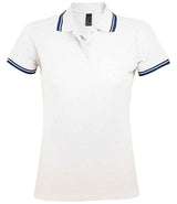 SOL'S Ladies Pasadena Tipped Cotton Piqué Polo Shirt | White/Navy thumbnail 1