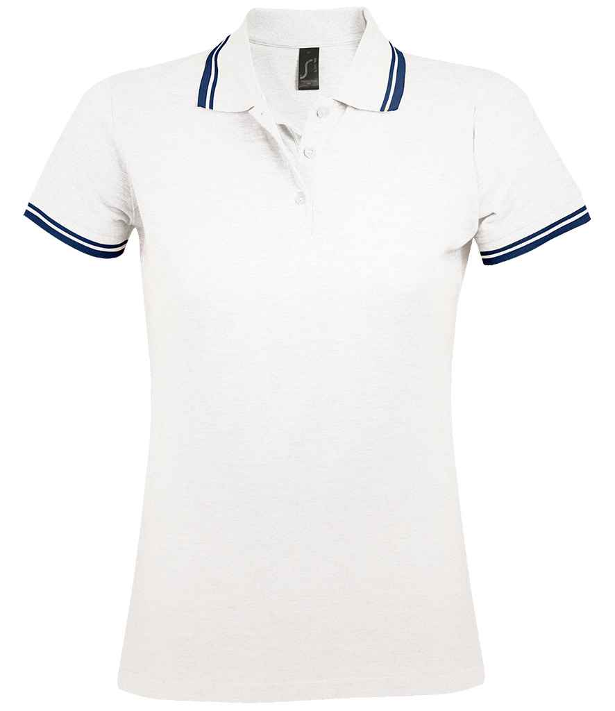 SOL'S Ladies Pasadena Tipped Cotton Piqué Polo Shirt | White/Navy