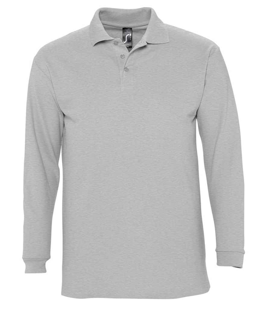 SOL'S Winter II Long Sleeve Cotton Piqué Polo Shirt | Grey Marl