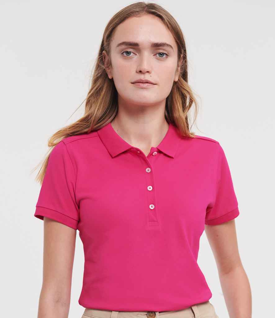 Russell Athletic Ladies Stretch Piqué Polo Shirt | Fuchsia