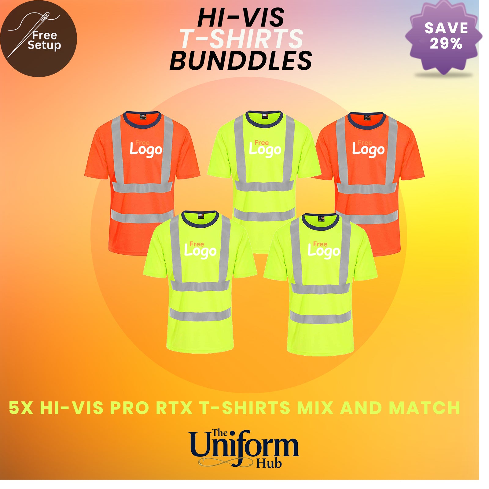 5 x PRO RTX Hi-Vis T-Shirts