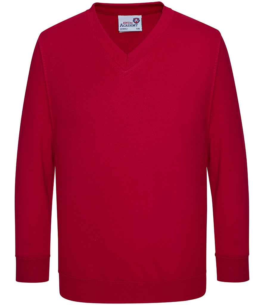 AWDis Academy Kids V Neck Sweatshirt | Red