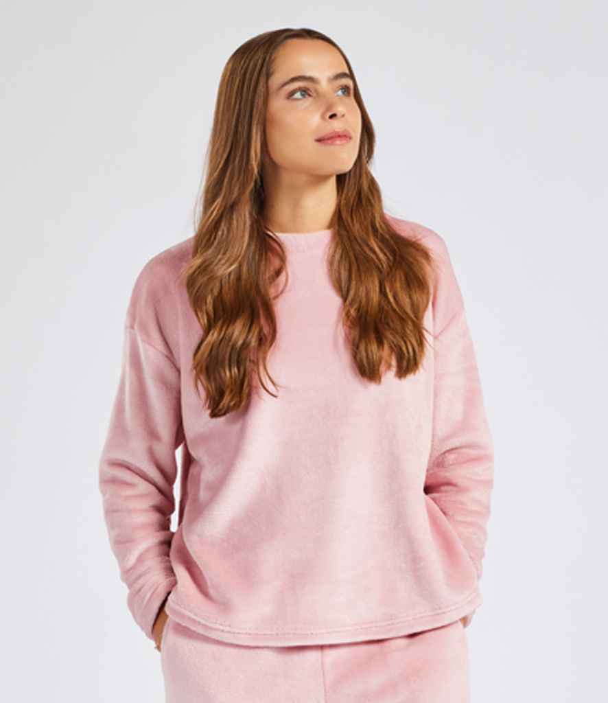Brand Lab Ladies Plush Fleece Crew Neck Sweatshirt | Blush Pink