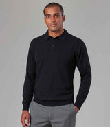 Brook Taverner Casper Knitted Long Sleeve Polo Shirt | Black thumbnail 1