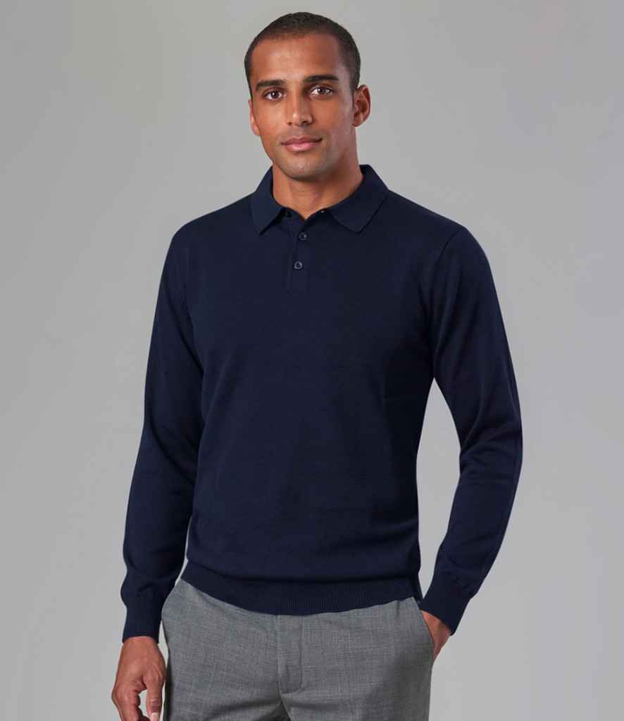 Brook Taverner Casper Knitted Long Sleeve Polo Shirt | Navy