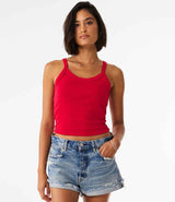 Bella Ladies Micro Rib Spaghetti Strap Tank Top | Solid Red Blend thumbnail 1