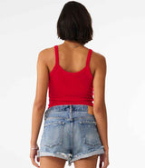 Bella Ladies Micro Rib Spaghetti Strap Tank Top | Solid Red Blend thumbnail 2