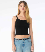 Bella Ladies Micro Rib Spaghetti Strap Tank Top | Solid Black Blend thumbnail 1