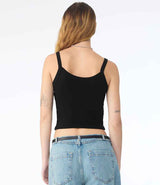 Bella Ladies Micro Rib Spaghetti Strap Tank Top | Solid Black Blend thumbnail 2