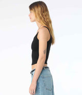 Bella Ladies Micro Rib Spaghetti Strap Tank Top | Solid Black Blend thumbnail 3