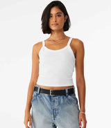 Bella Ladies Micro Rib Spaghetti Strap Tank Top | Solid White Blend thumbnail 1