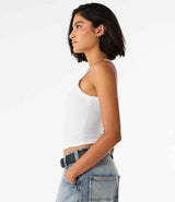Bella Ladies Micro Rib Spaghetti Strap Tank Top | Solid White Blend thumbnail 3