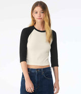 Bella Ladies Micro Rib 3/4 Raglan Baby T-Shirt | Natural/Black thumbnail 1