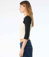 Bella Ladies Micro Rib 3/4 Raglan Baby T-Shirt | Natural/Black thumbnail 3