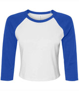 Bella Ladies Micro Rib 3/4 Raglan Baby T-Shirt | White/Royal Blue thumbnail 4