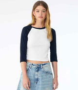 Bella Ladies Micro Rib 3/4 Raglan Baby T-Shirt | White/Navy thumbnail 1