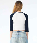 Bella Ladies Micro Rib 3/4 Raglan Baby T-Shirt | White/Navy thumbnail 2