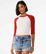 Bella Ladies Micro Rib 3/4 Raglan Baby T-Shirt | White/Red thumbnail 1