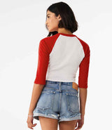 Bella Ladies Micro Rib 3/4 Raglan Baby T-Shirt | White/Red thumbnail 2