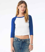 Bella Ladies Micro Rib 3/4 Raglan Baby T-Shirt | White/Royal Blue thumbnail 1