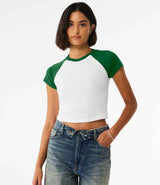 Bella Ladies Micro Rib Raglan Baby T-Shirt | White/Kelly Green thumbnail 1