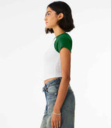 Bella Ladies Micro Rib Raglan Baby T-Shirt | White/Kelly Green thumbnail 3