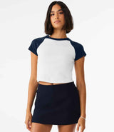 Bella Ladies Micro Rib Raglan Baby T-Shirt | White/Navy thumbnail 1