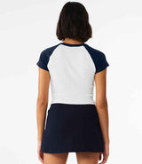 Bella Ladies Micro Rib Raglan Baby T-Shirt | White/Navy thumbnail 2