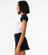 Bella Ladies Micro Rib Raglan Baby T-Shirt | White/Navy thumbnail 3