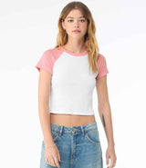 Bella Ladies Micro Rib Raglan Baby T-Shirt | White/Pink thumbnail 1
