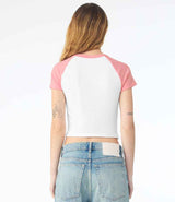 Bella Ladies Micro Rib Raglan Baby T-Shirt | White/Pink thumbnail 2