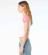 Bella Ladies Micro Rib Raglan Baby T-Shirt | White/Pink thumbnail 3
