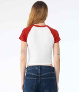 Bella Ladies Micro Rib Raglan Baby T-Shirt | White/Red thumbnail 2
