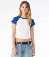 Bella Ladies Micro Rib Raglan Baby T-Shirt | White/Royal Blue thumbnail 1