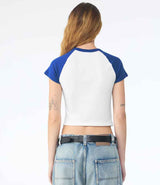 Bella Ladies Micro Rib Raglan Baby T-Shirt | White/Royal Blue thumbnail 2