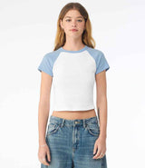 Bella Ladies Micro Rib Raglan Baby T-Shirt | White/Baby Blue thumbnail 1