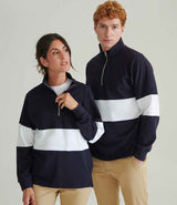 Front Row Panelled 1/4 Zip Neck Top | Navy/White thumbnail 1