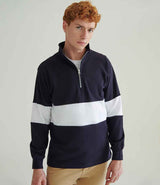 Front Row Panelled 1/4 Zip Neck Top | Navy/White thumbnail 2