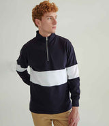 Front Row Panelled 1/4 Zip Neck Top | Navy/White thumbnail 3