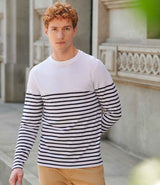 Front Row Unisex Long Sleeve Breton Striped T-Shirt | White/Navy thumbnail 1