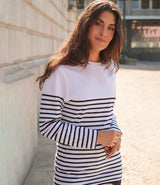 Front Row Unisex Long Sleeve Breton Striped T-Shirt | White/Navy thumbnail 2