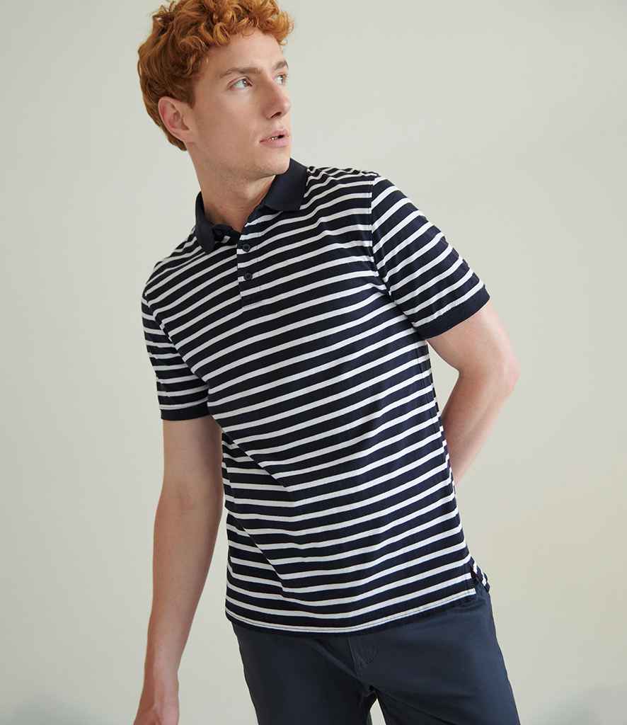 Front Row Striped Jersey Polo Shirt | Navy/White