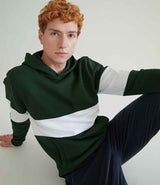 Front Row Heavyweight Panelled Hoodie | Bottle Green/White thumbnail 3